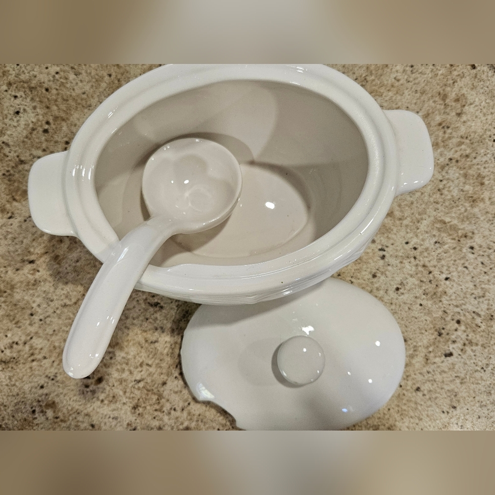 White Ceramic Soup Tureen with Ladle